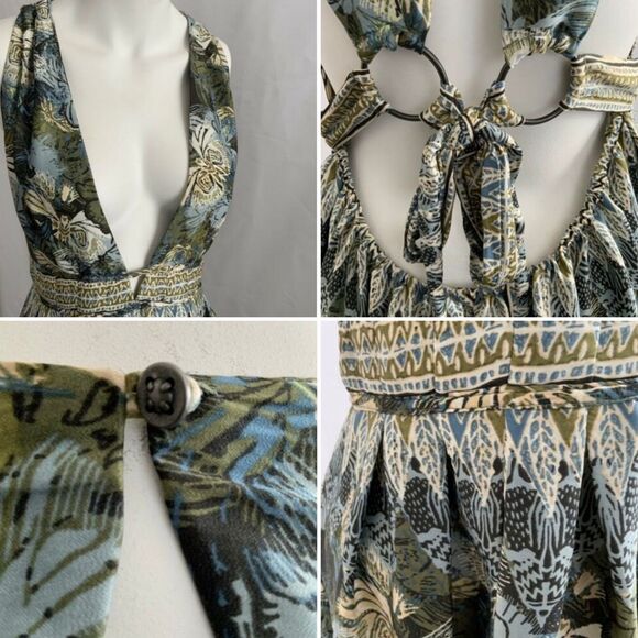 Free People Dress Green Multicolor Daydream Butterfly Boho Low Back Mini L - Picture 10 of 10